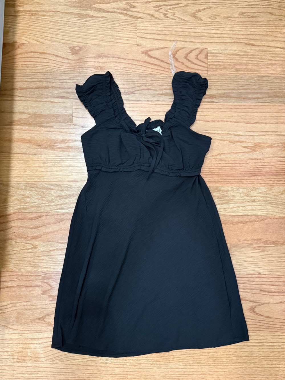 Women's Black Ruffled Tie-Front Sundress